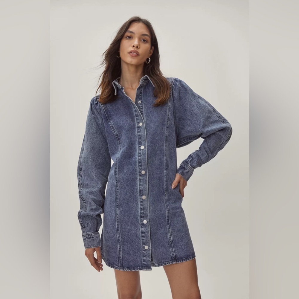 Nasty Gal Batwing Sleeve Denim Mini Shirt Dress Size 6 NWT